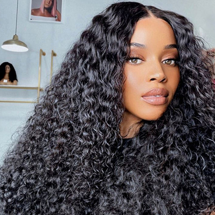 Burmese curly Virgin Human hair 5x5 Transparent Lace Closure Glueless Wigs